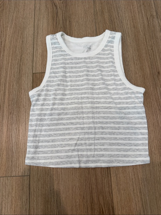 aerie Tops - Offline by Aerie Striped Sleeveless Ribbed Tank Top - White & Light Gray